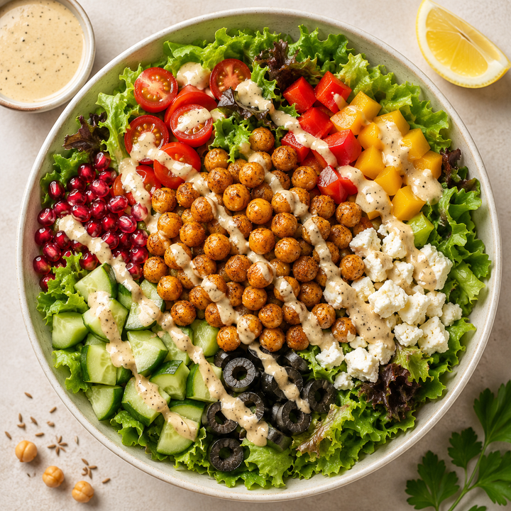 Roasted Chickpea Salad with Lemon Tahini Dressing